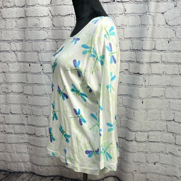 Lulu-B Dragonfly Print Long Sleeve Top - White and Blue - Picture 3 of 8